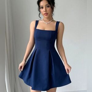 Shein Women's A-Line Square Neck Sleeveless Mini Dress Size XS Navy Blue
